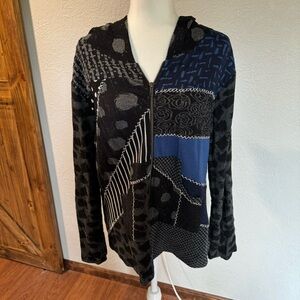 Avani del amour | black, gray & blue | zip up jacket | Sz L